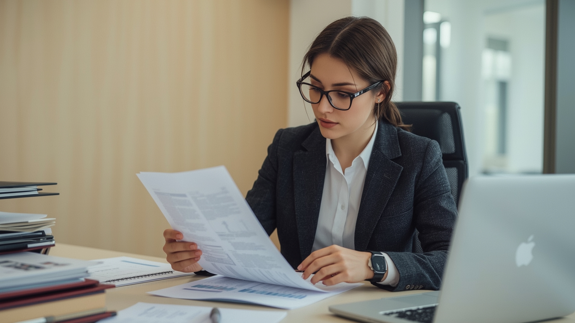 HR professional reviewing background screening documents for cleaning company employee hiring process