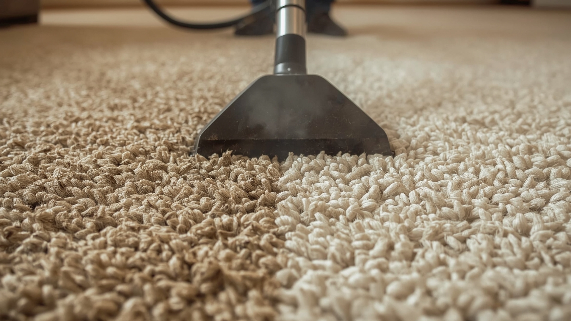 Professional carpet cleaning machine restoring rental property carpet from dirty to clean