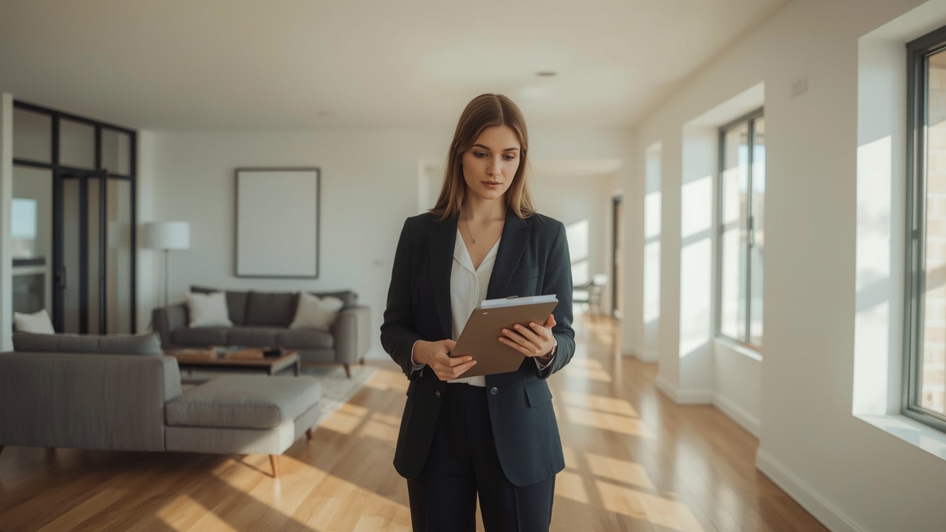 Property manager completing a rental property entry condition report during move-in inspection